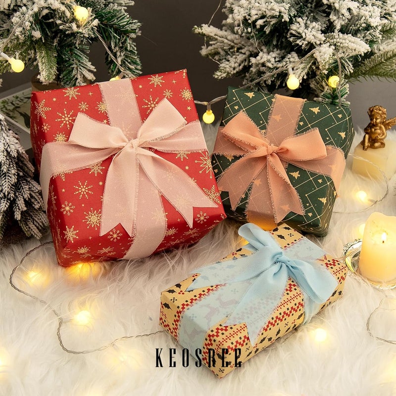 KEOSREE 3 Rolls Light Nude Handmade Chiffon Ribbon,1.5" x 21Yd Light Khaki Frayed Fringe Silk Ribbons (3 Rolls *7Yd) for Gifts Wrapping, Wedding Invitations, Bridal Bouquets, Decorations - Image 4